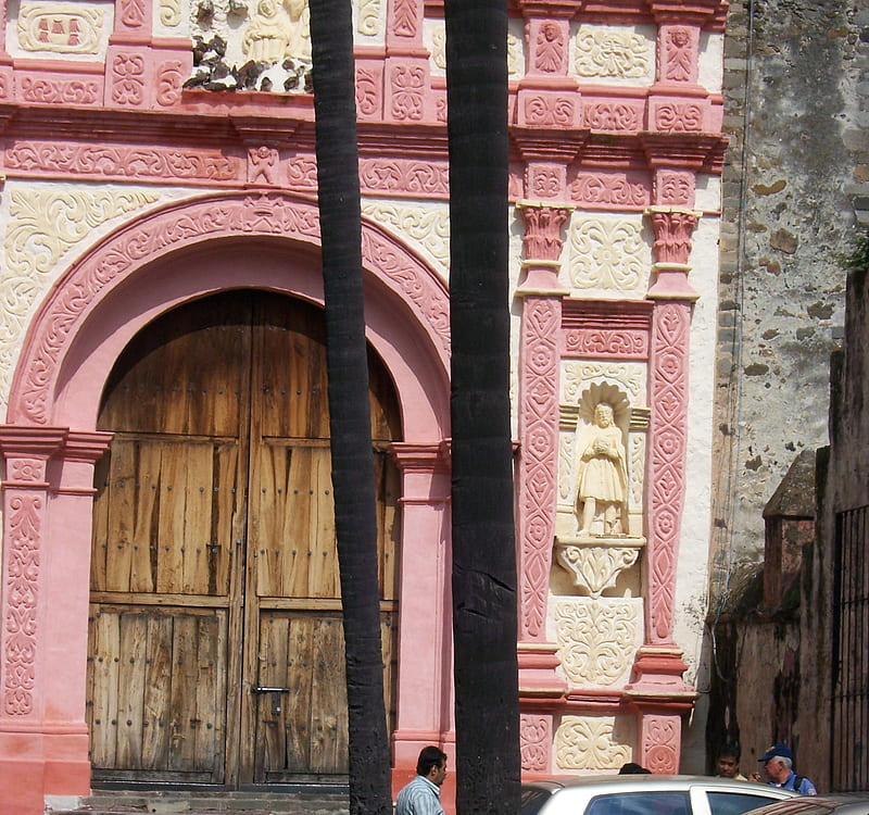 Ancient Mexican Church, mexico, church, pink, door, HD wallpaper