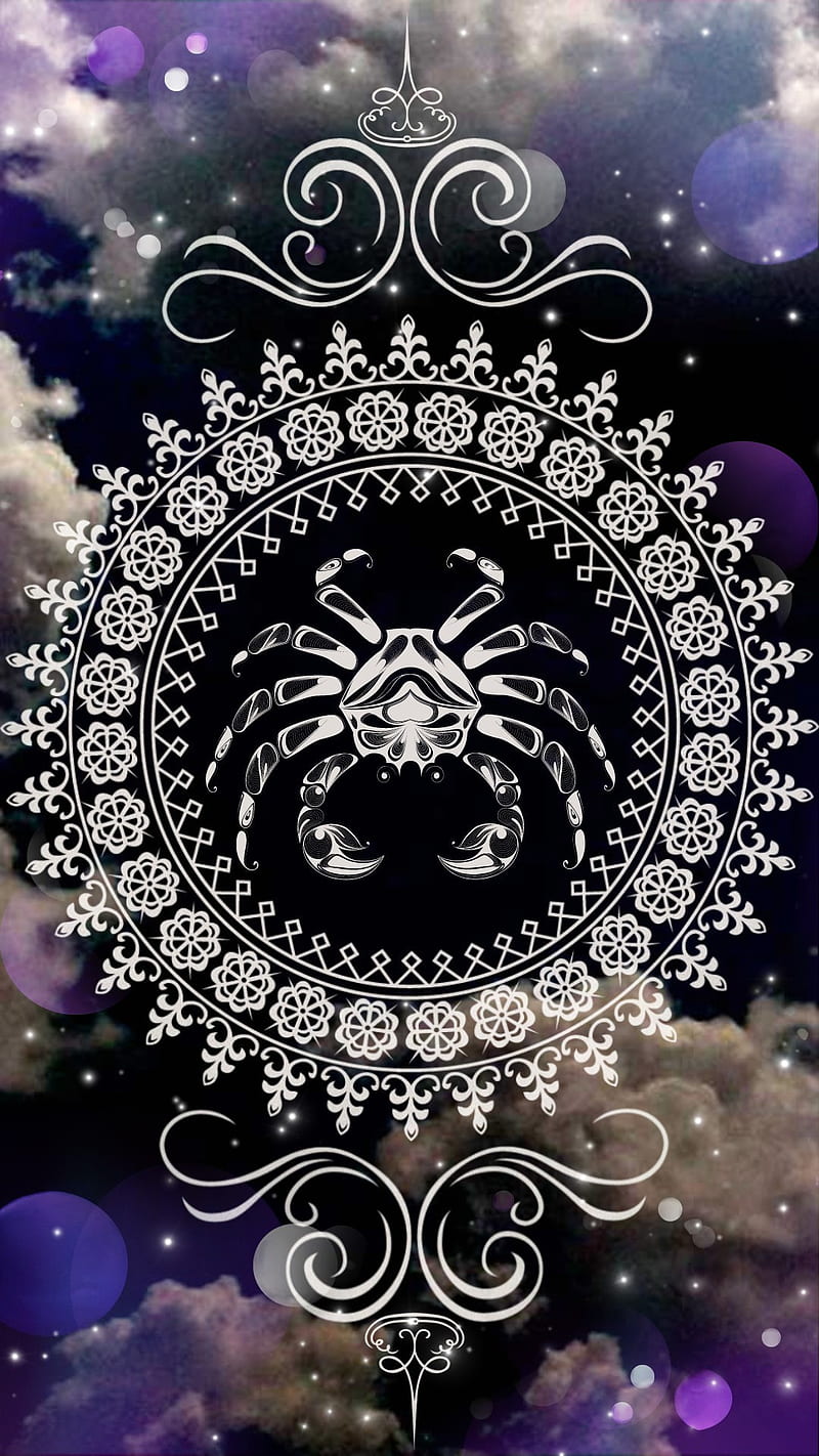 Mandala Cancer, astrology, clouds, crab, fortune, mystical, occult, tribal, zodiac, HD phone wallpaper