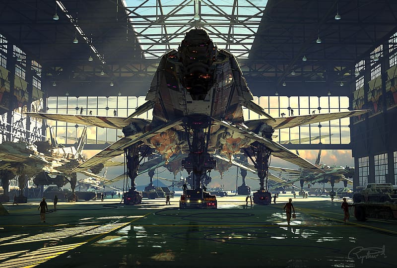 Sci Fi, Spaceship, Futuristic, Hangar, HD wallpaper
