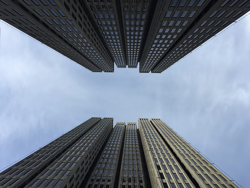 skyscrapers, bottom view, sky, HD wallpaper