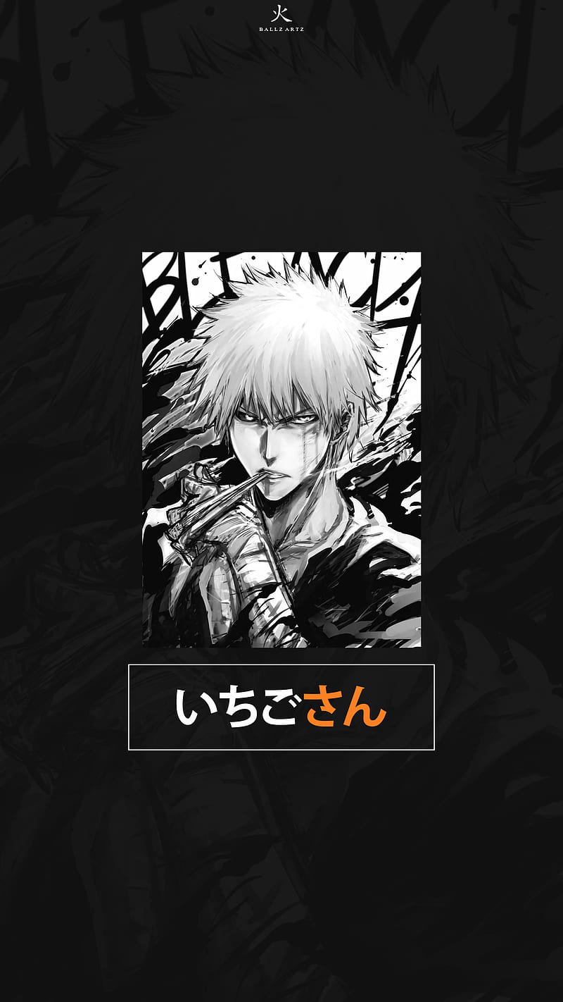 Ichigo, anime, art, black, bleach, japan, logo, manga, simple, HD phone wallpaper