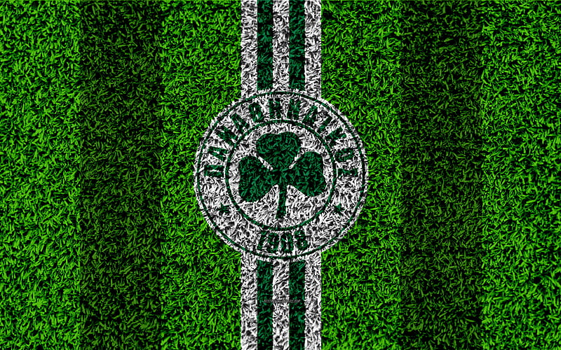 Panathinaikos FC, logo football lawn, Greek football club, green white lines, grass texture, Athens, Greece, Superleague Greece, football, HD wallpaper