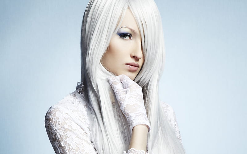 Charming eyes white hair girl-Beauty, HD wallpaper