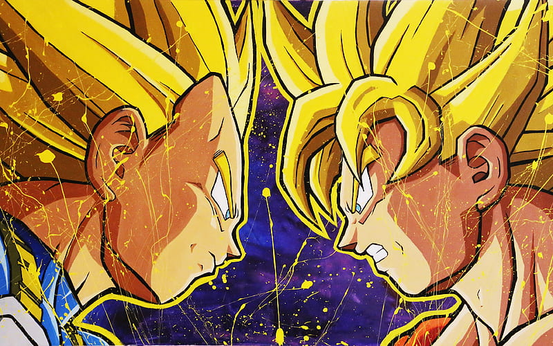 Goku vs Vegeta battle, Dragon Ball, Vegeta, DBS, creative, Dragon Ball Super, Son Goku, HD wallpaper