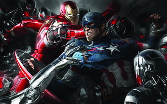 Captain America, Iron Man superheroes, 3D art, Marvel Comics, IronMan, HD wallpaper