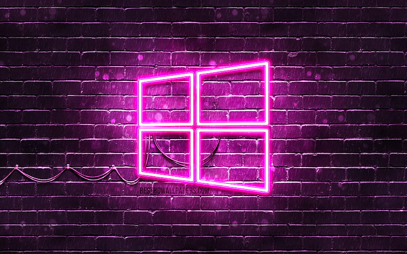 Windows 10 purple logo purple brickwall, Windows 10 logo, brands, Windows 10 neon logo, Windows 10, HD wallpaper