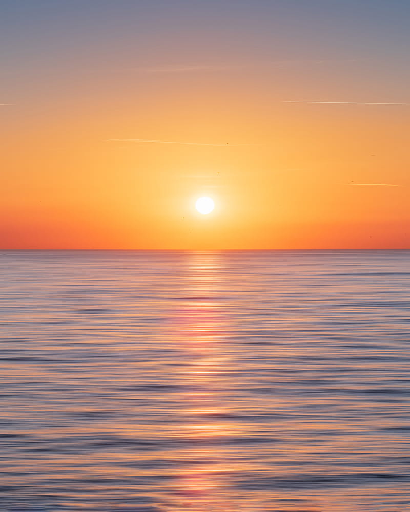 sea, horizon, sky, sunset, sun, HD phone wallpaper