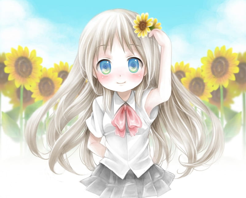 SunFlower, pretty, white hair, children, adorable, floral, sweet, kid,  blossom, HD wallpaper | Peakpx
