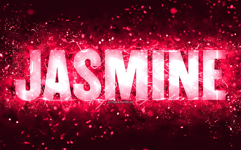 Happy Birtay Jasmine pink neon lights, Jasmine name, creative, Jasmine Happy Birtay, Jasmine Birtay, popular american female names, with Jasmine name, Jasmine, HD wallpaper