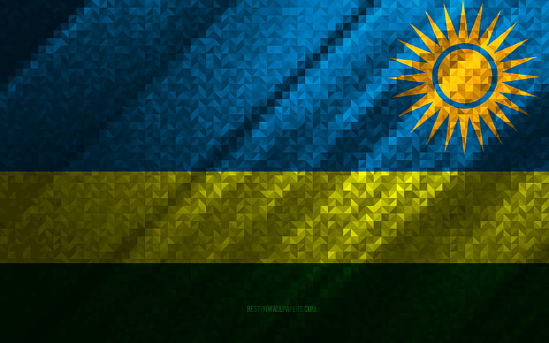 Flag of Rwanda, multicolored abstract, Rwanda mosaic flag, Rwandan, mosaic art, Rwanda flag, HD wallpaper