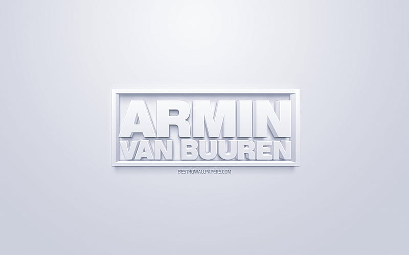 Armin van Buuren, logo, Dutch DJ, white 3D logo, emblem, white background, popular DJ, HD wallpaper