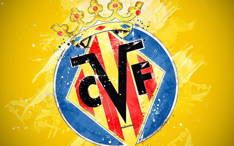 Villarreal CF paint art, creative, Spanish football team, logo, La Liga, The Primera Division, emblem, yellow background, grunge style, Villarreal, Spain, football, HD wallpaper