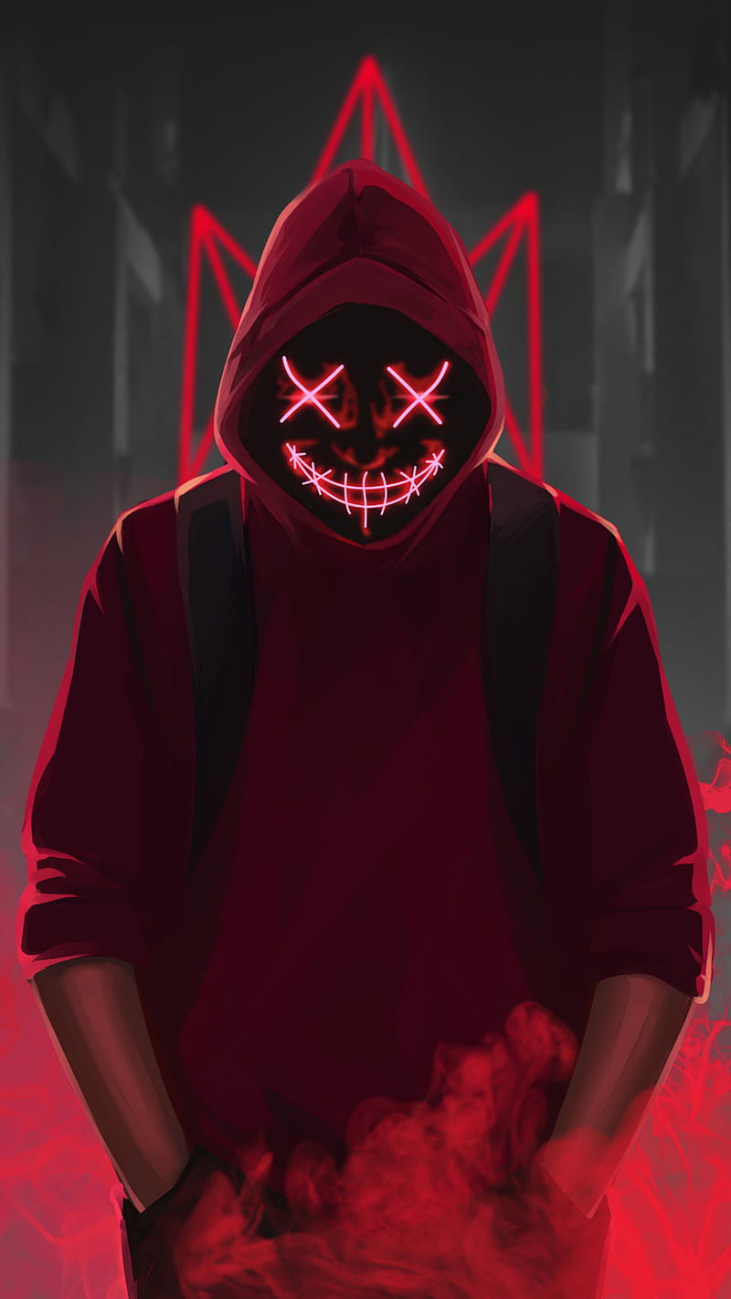 red NEON mask, black, gas, mask, neon, red, HD phone wallpaper