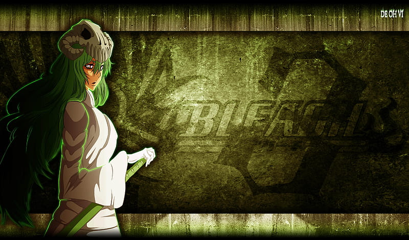 Neliel Tu Oderschvank, bleach, espada, green background, neliel, nel, anime, arrancar, green hair, HD wallpaper