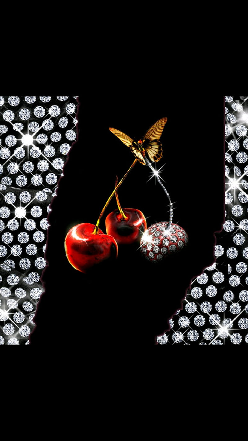 butterfly, cherry and dimond, HD phone wallpaper