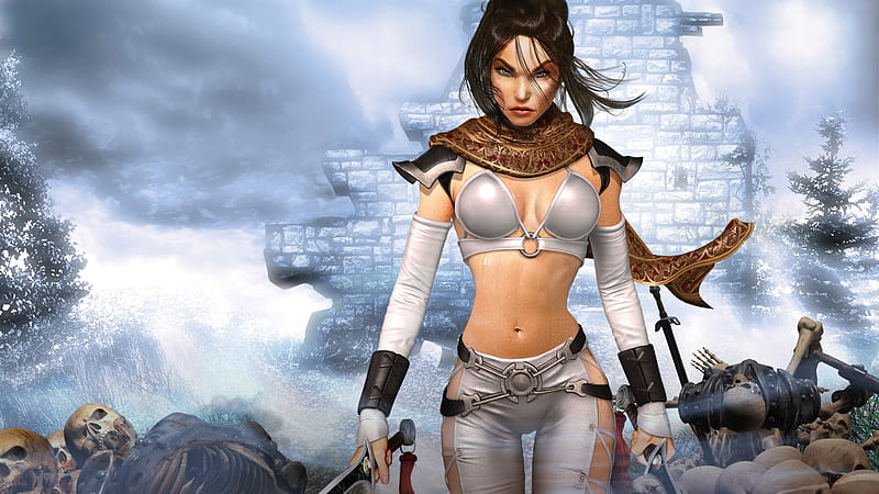 White Warrior Girl II, fantasy girl, woman fighter, female warrior, warrior girl, white girl, sexy, HD wallpaper