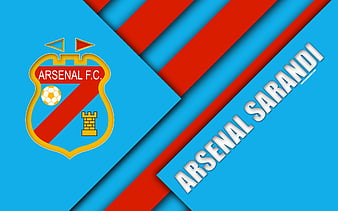 Arsenal Sarandi FC, golden logo, Argentine Primera Division, blue metal  background, HD wallpaper