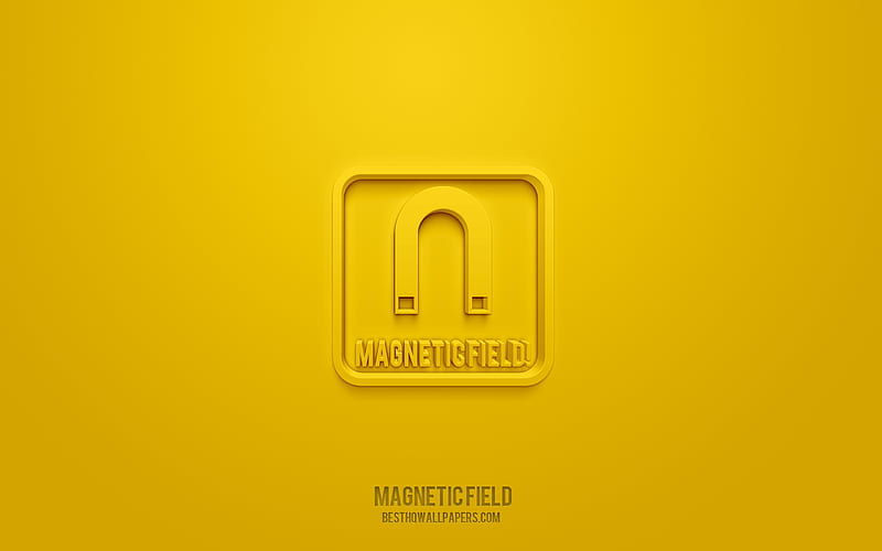 Magnetic field 3d icon, yellow background, 3d symbols, Magnetic field, Warning icons, 3d icons, Magnetic field sign, Warning 3d icons, yellow warning signs, HD wallpaper