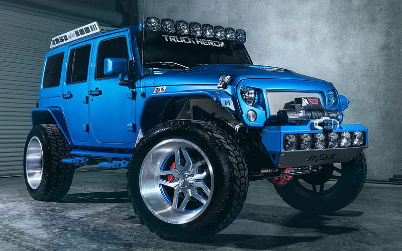Jeep Wrangler, tuning, 2017 cars, 4x4, SUVs, blue Wrangler, USA, Jeep, HD wallpaper