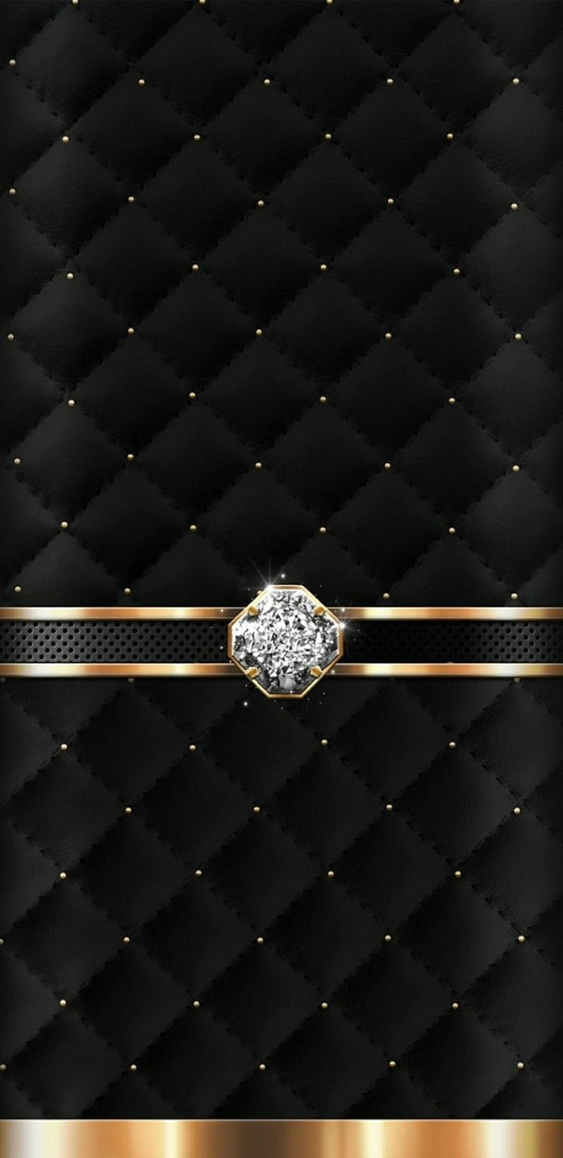 Padded Diamond, black, gold, golden, HD phone wallpaper