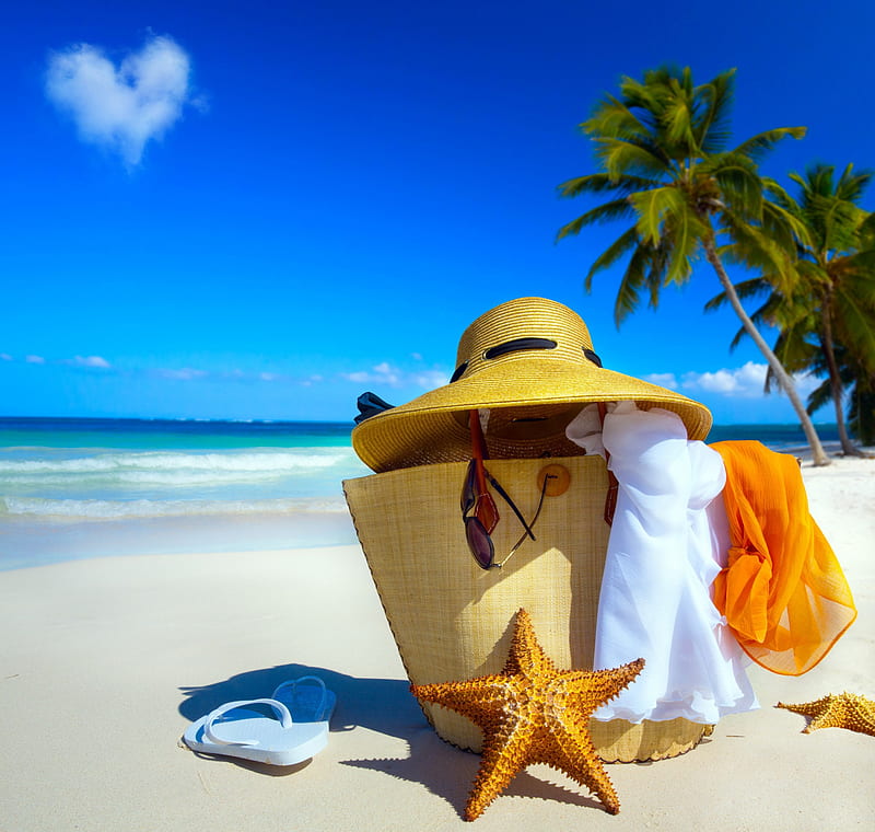 Vacation Time, beach, vacation, summer, sunshine, tropical, sea, palms, HD wallpaper