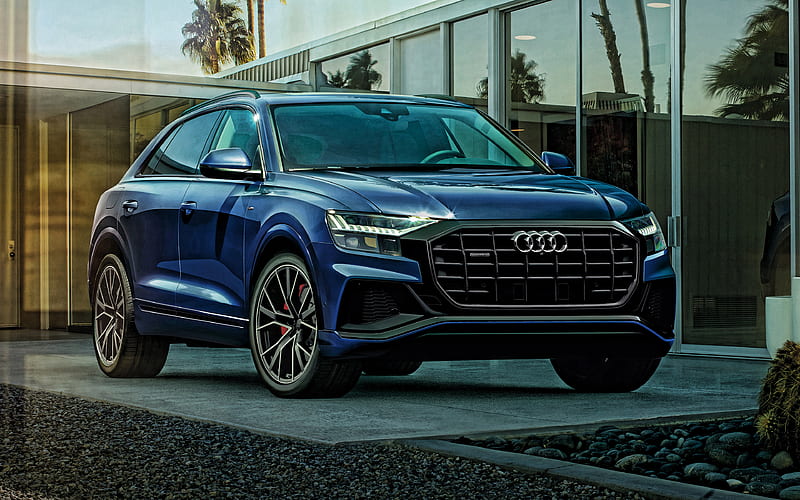 Audi Q8, 2020, Luxury SUV front view, exterior, new blue Q8, German cars, Audi, HD wallpaper