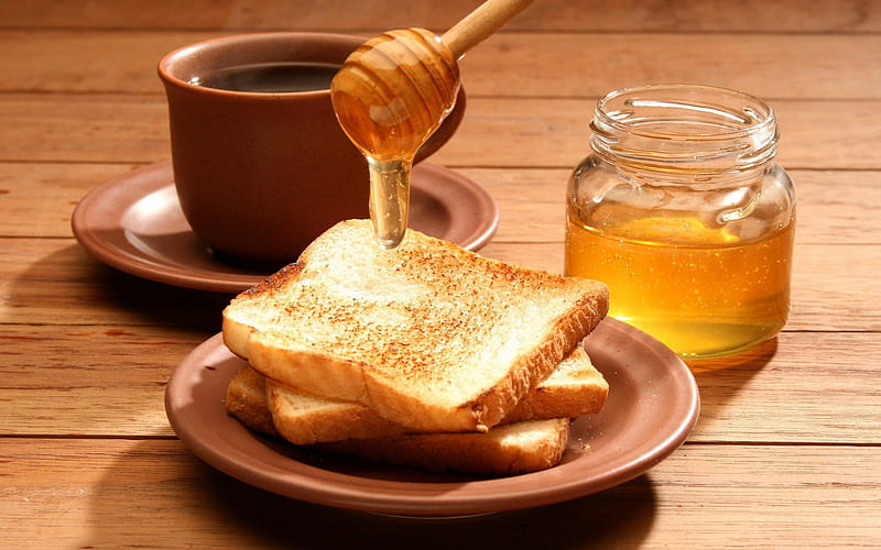Sweet Breakfast, graphy, delicious, honey, food, healthy, bread, tea, sweet, HD wallpaper