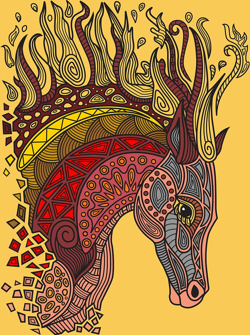 Horse, bonito, colorful, drowning, fire, skillful, yellow, HD phone wallpaper
