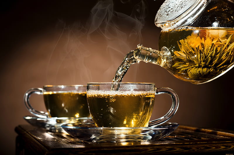 Hot tea, pretty, lovely, bonito, tea, afternoon, nice, tea time, hot, flowers, smoke, cups, HD wallpaper