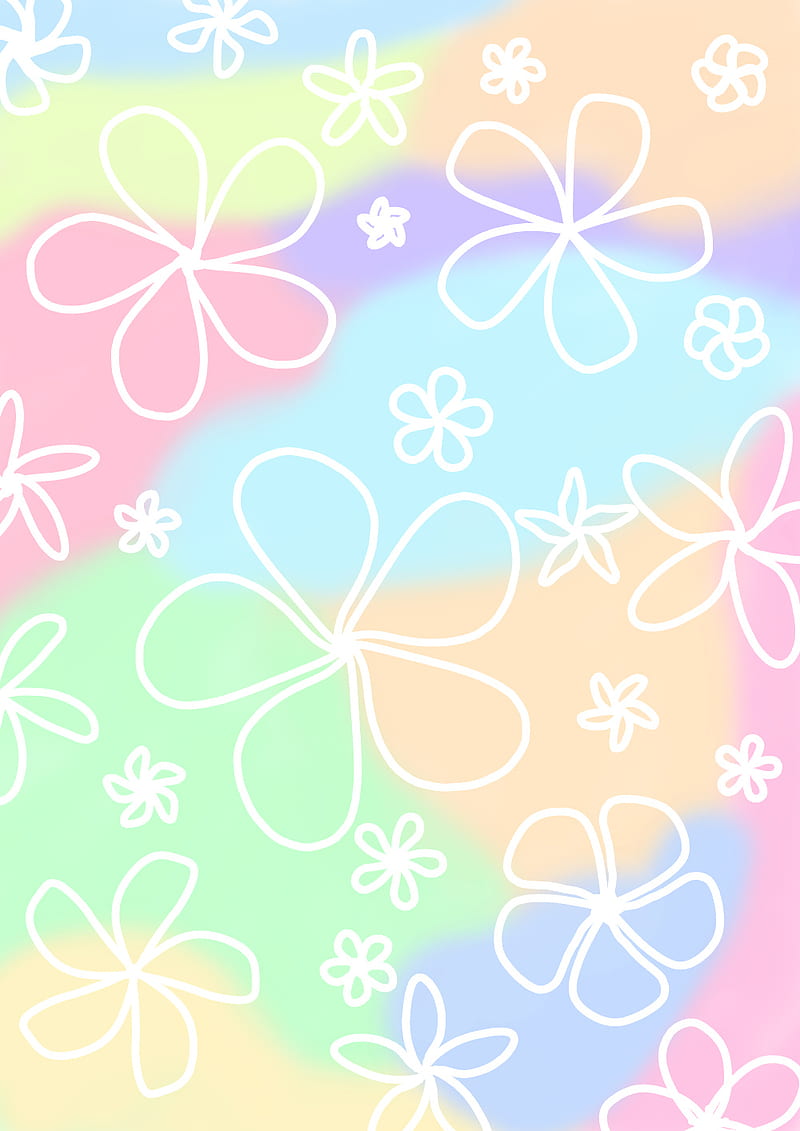 flowers, baby blue, boho, hippie, orange, papers, pastel, pink, purple, yellow, HD phone wallpaper