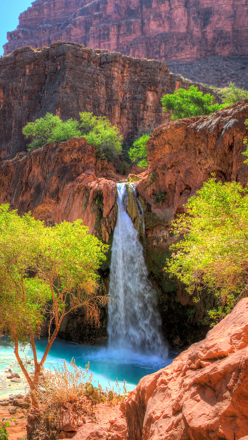 Beautiful Landscape , waterfall, cliff, nature, HD phone wallpaper