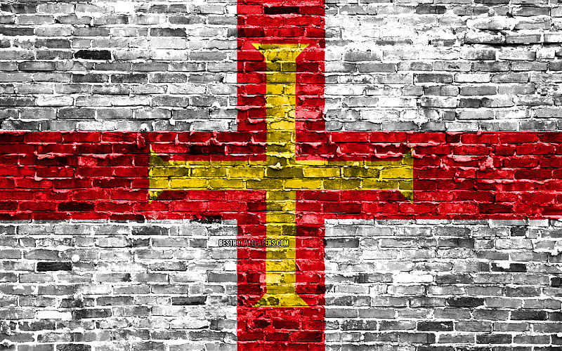 Guernsey flag, bricks texture, Europe, national symbols, Flag of Guernsey, brickwall, Channel Islands, Guernsey 3D flag, European countries, Guernsey, HD wallpaper
