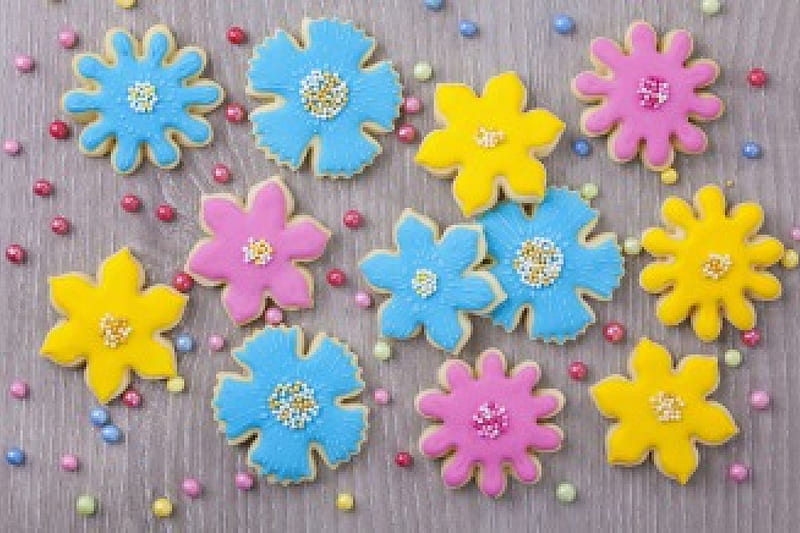 Cookies, glaze, flowers, pastel, softness, HD wallpaper