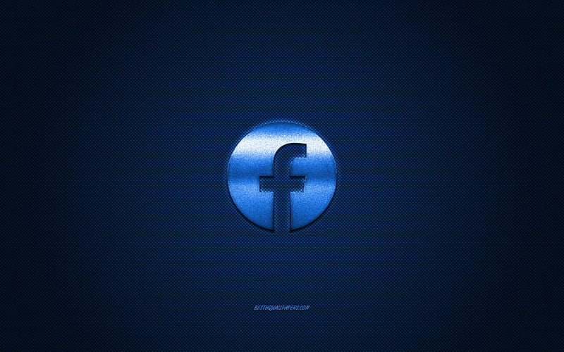 Facebook, social media, Facebook blue logo, blue carbon fiber background, Facebook logo, Facebook emblem, HD wallpaper