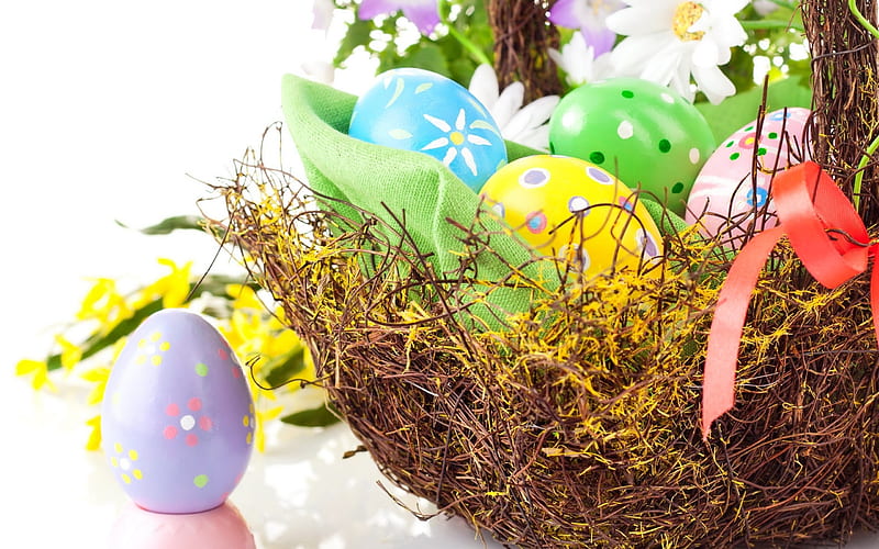 Easter basket, Happy Easter, easter eggs, easter decoration, Easter, HD wallpaper