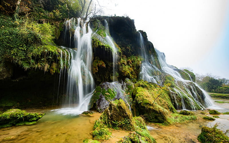 Cascade des Tufs, Beautiful waterfall, rock, water, France, HD wallpaper