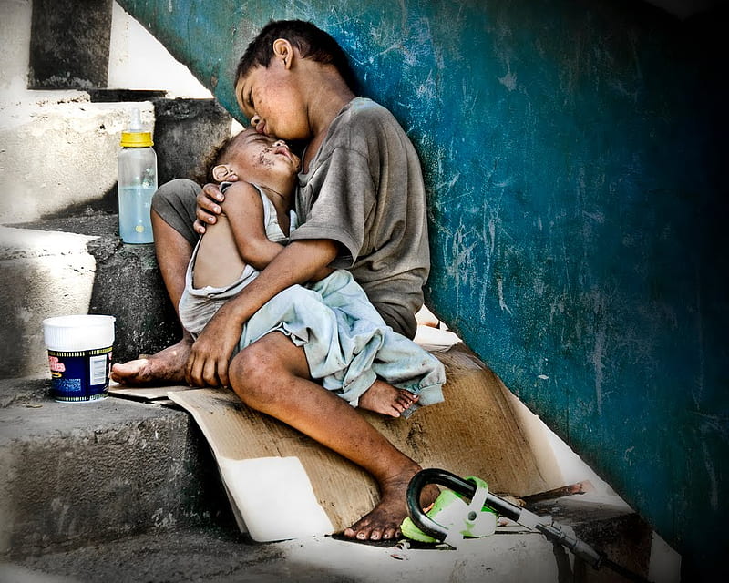 THE LOVE OF A BROTHER, boy, poor, love, homeless, HD wallpaper