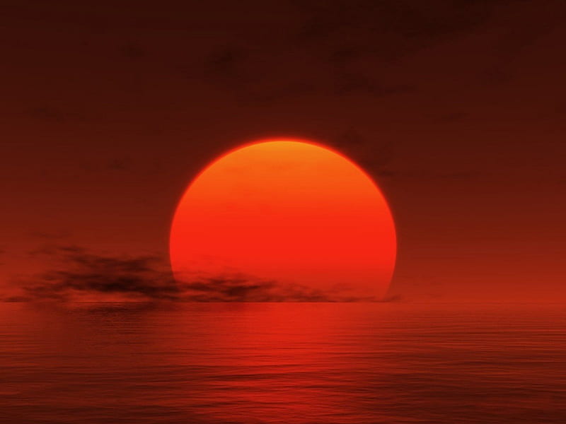 SUNSET RED, SUN, REFLECTION, OCEAN, HAZY, SKY, SUNSET, RED, HD wallpaper