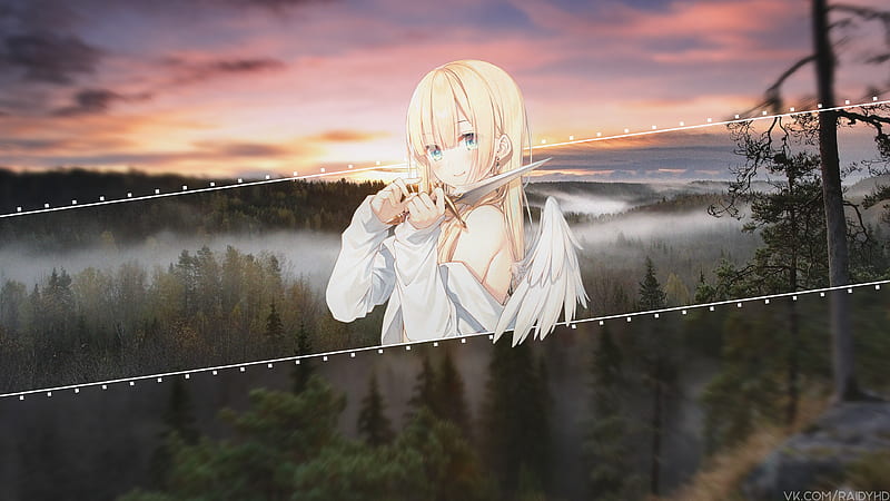 Anime, Girl, Angel, Dagger, Original (Anime), HD wallpaper