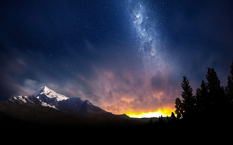 Swiss Alps Night Mountains Milky Way, HD wallpaper