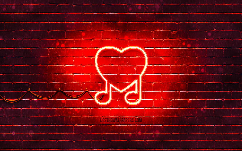 Love Music neon icon red background, neon symbols, Love Music, neon icons, Love Music sign, music signs, Love Music icon, music icons, HD wallpaper