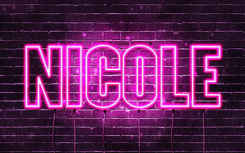 Nicole with names, female names, Nicole name, purple neon lights, horizontal text, with Nicole name, HD wallpaper