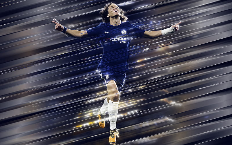 David Luiz creative art, blades style, Chelsea FC, Brazilian footballer, Premier League, England, blue creative background, football, HD wallpaper