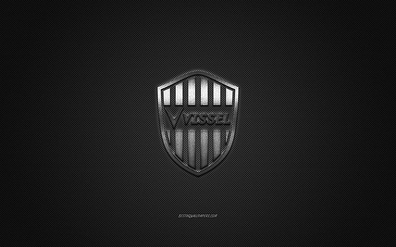 Vissel Kobe, Japanese football club, J1 League, silver logo, gray carbon fiber background, football, Kobe, japan, Vissel Kobe logo, Japan Professional Football League, HD wallpaper