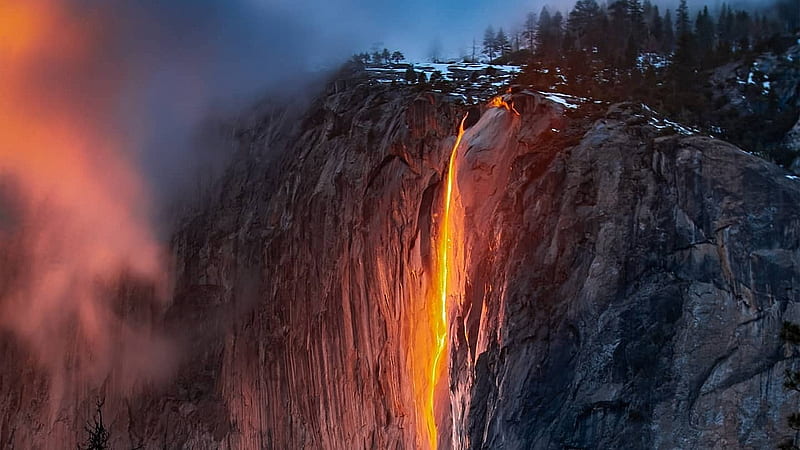 Firefall Yosemite, horsetail falls, evening, clouds, usa, california, sunset, HD wallpaper