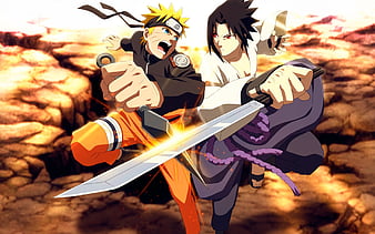 Naruto Shippuden, art, Naruto Uzumaki, main characters, Japanese manga, Sasuke Uchiha, HD wallpaper