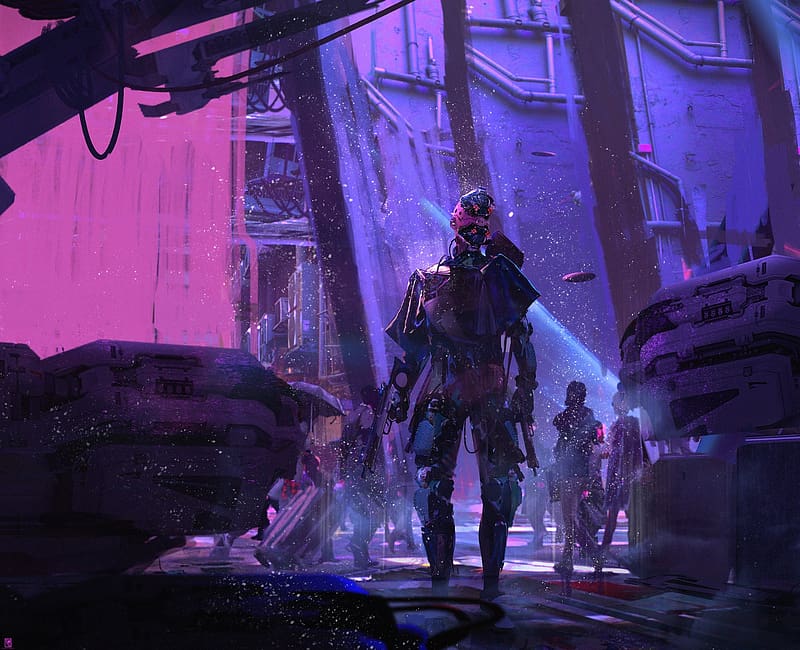 Cyberpunk, Purple, Warrior, Sci Fi, Cyborg, HD wallpaper