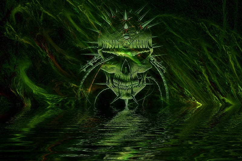 The Abomination, floating, helmet, skull, green, HD wallpaper