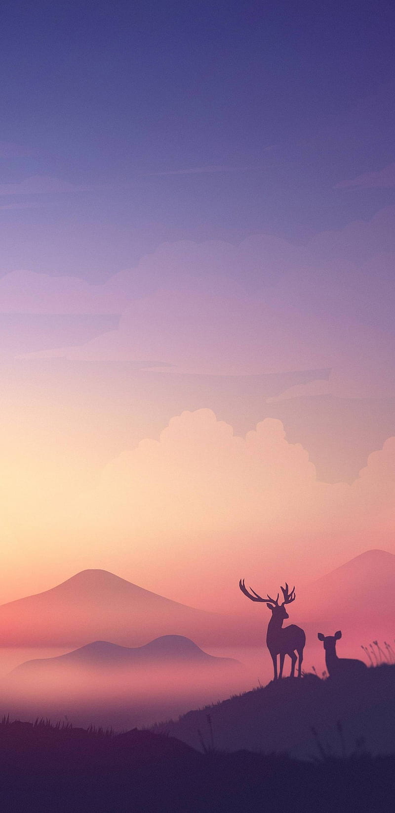 Deer in Fog, abstract, animals, calm, flat, landscape, nature, HD phone wallpaper