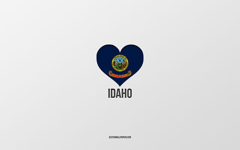 I Love Idaho, American States, gray background, Idaho State, USA, Idaho flag heart, favorite cities, Love Idaho, HD wallpaper